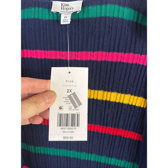 Kim Rogers Plus Cardigan 2xl Navy with Colorful Stripes NEW $59 - Picture 4 of 6